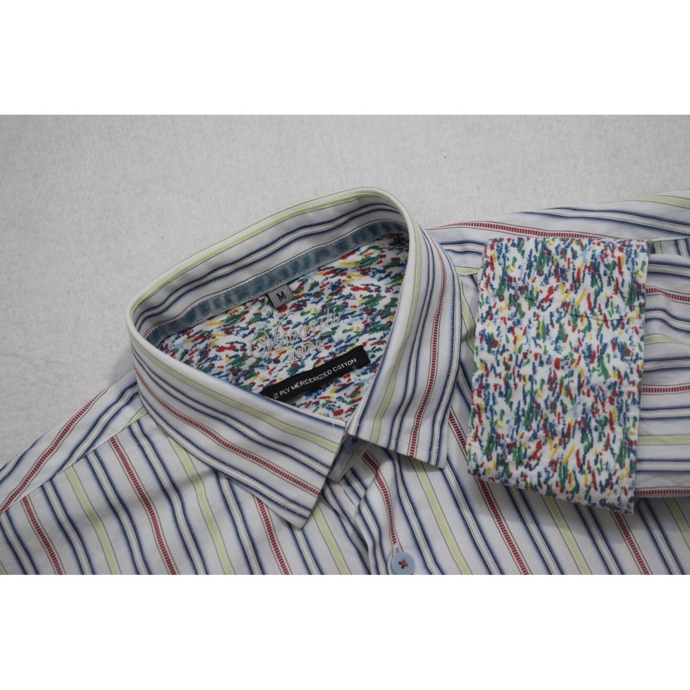 Visconti Uomo Flip Cuff Dress Shirt Striped Long Sleeve Button Up Mens Medium
